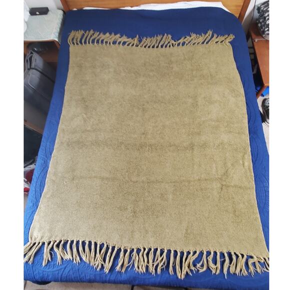 Pottery Barn Nubby Chenille Throw Olive Green Fringe 58x50 Sofa Chair Blanket - Picture 5 of 13